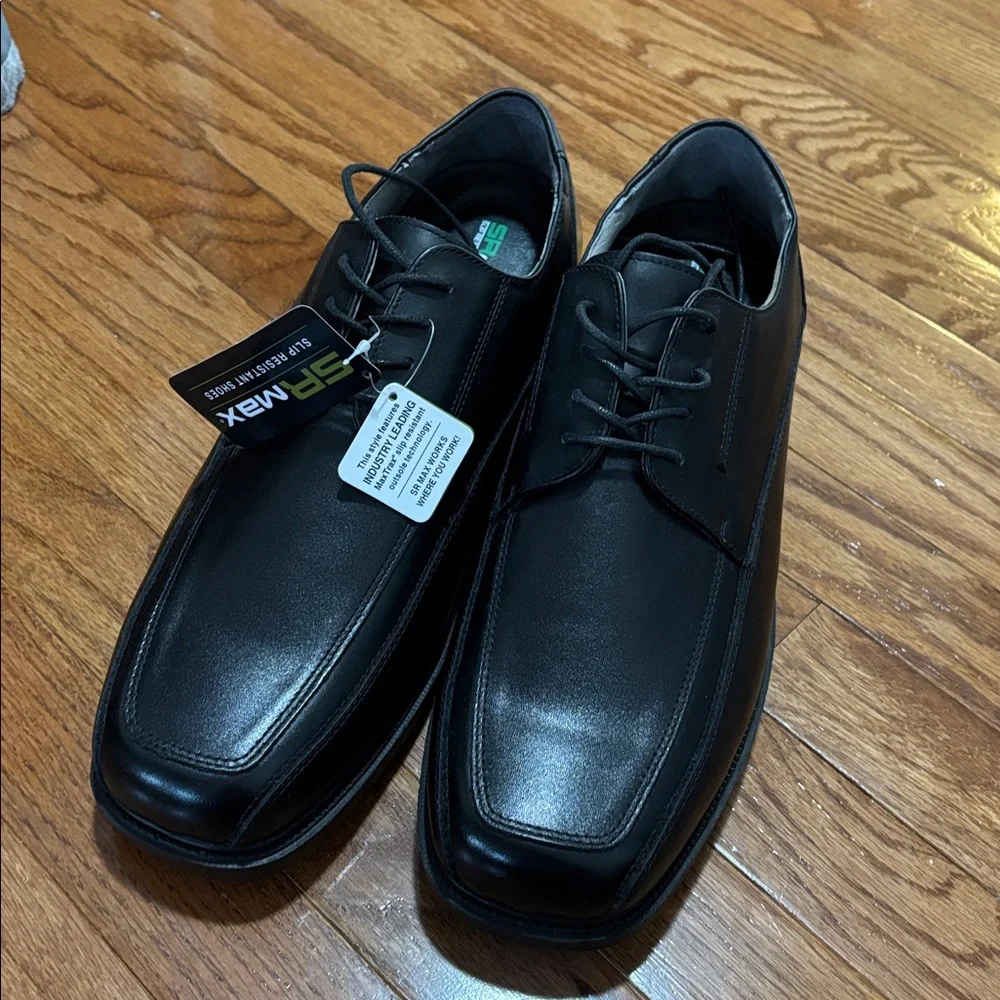 NWT SR Max black leather dress work shoe size 14 square toe